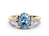 Yellow gold Three-Stone Fancy Blue Oval Cut Cut Diamond Ring with Trillion Side Stones and Four-Prong Setting_3