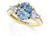 Yellow gold Three-Stone Fancy Blue Oval Cut Cut Diamond Ring with Trillion Side Stones and Four-Prong Setting_4