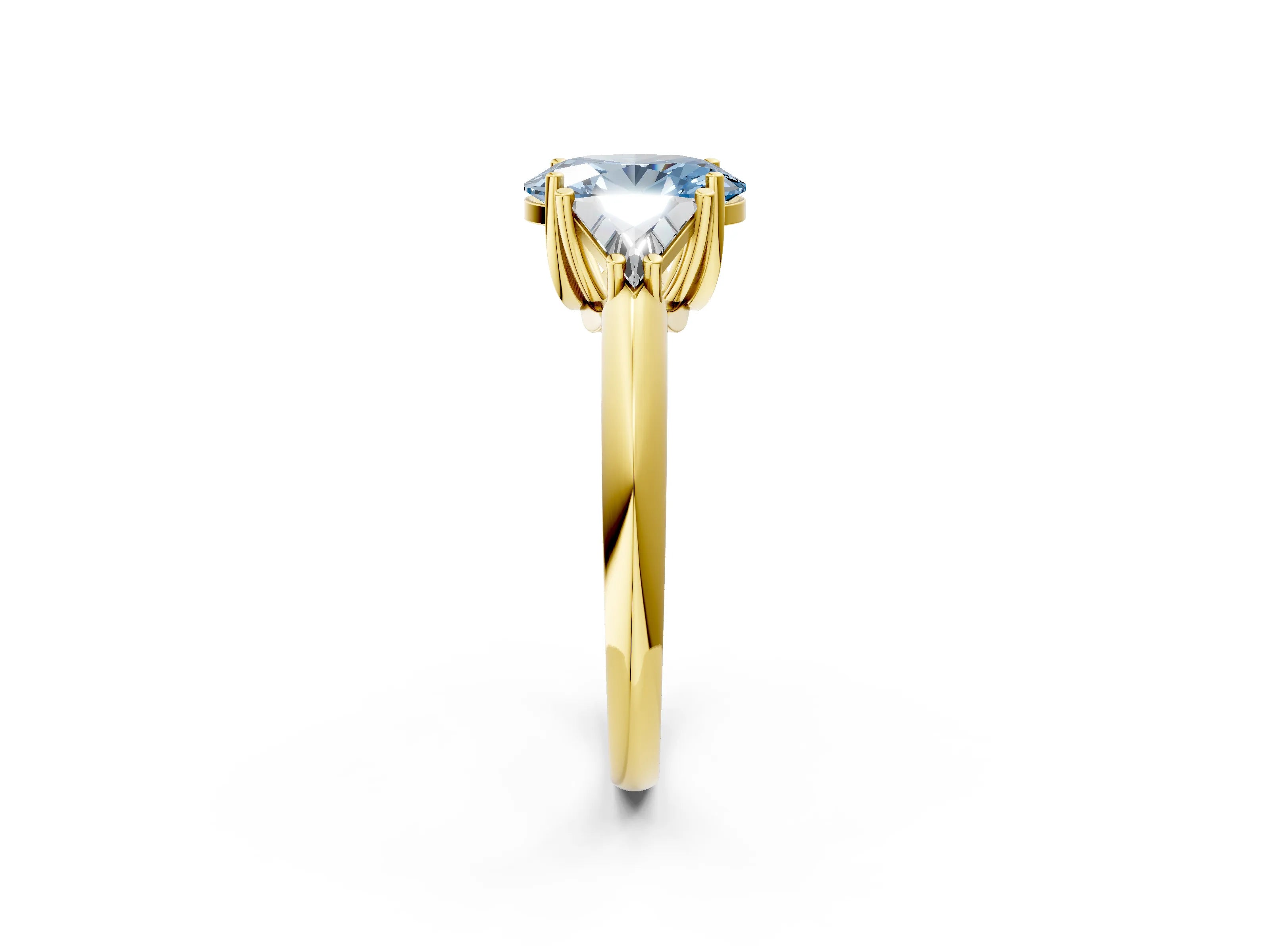 Yellow gold Three-Stone Fancy Blue Oval Cut Cut Diamond Ring with Trillion Side Stones and Four-Prong Setting_5