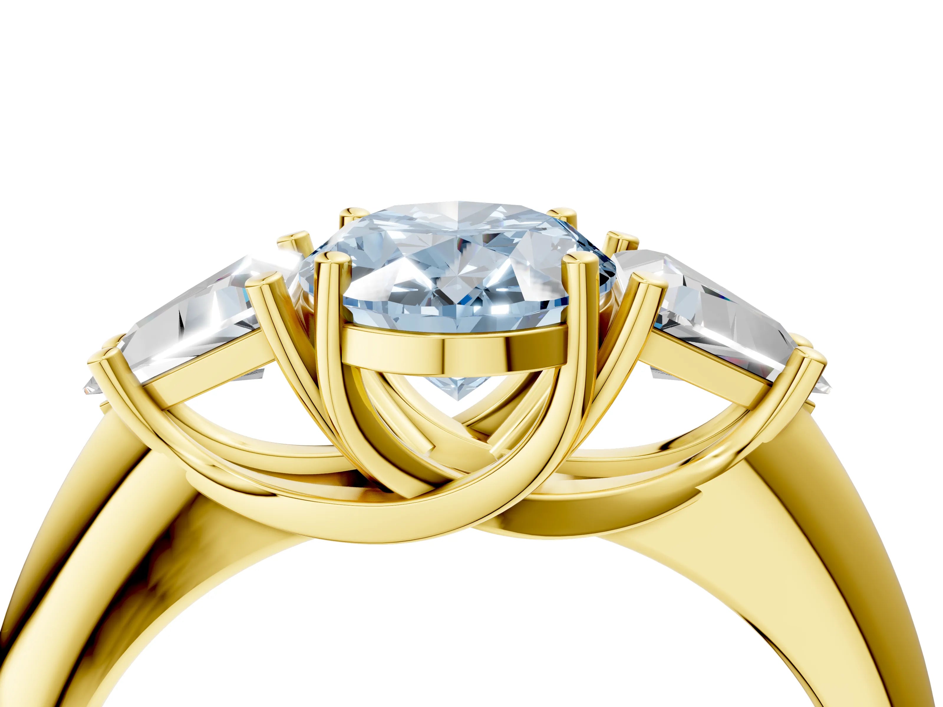 Yellow gold Three-Stone Fancy Blue Oval Cut Cut Diamond Ring with Trillion Side Stones and Four-Prong Setting_7