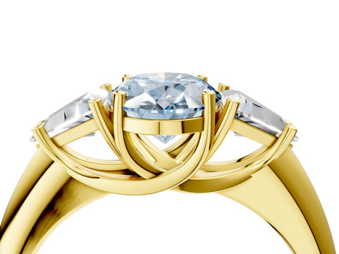 Yellow gold Three-Stone Fancy Blue Oval Cut Cut Diamond Ring with Trillion Side Stones and Four-Prong Setting_7