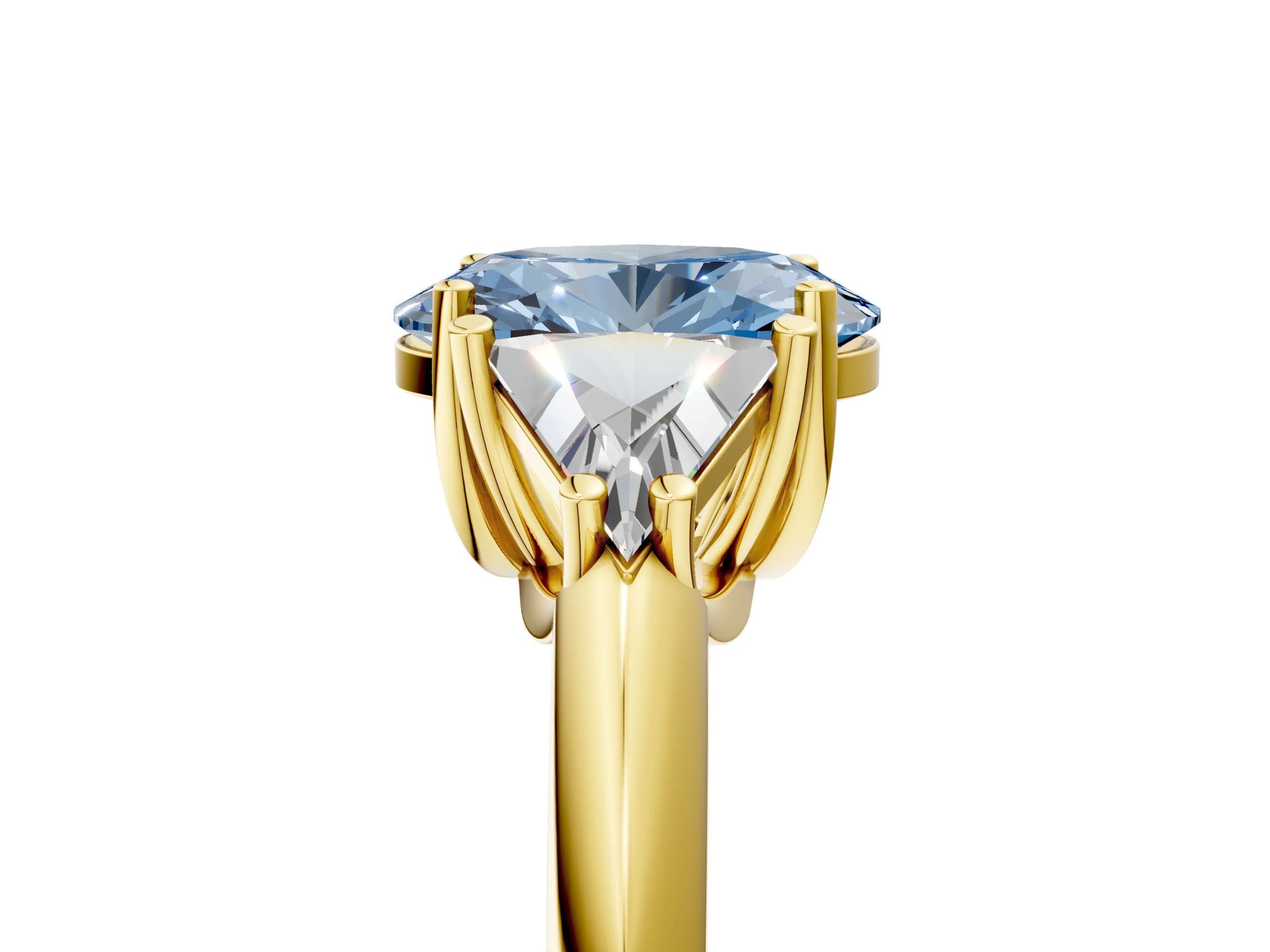 Yellow gold Three-Stone Fancy Blue Oval Cut Cut Diamond Ring with Trillion Side Stones and Four-Prong Setting_8