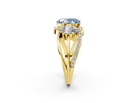 Yellow gold Three-Stone Fancy Blue Oval Cut Cut Diamond Split Shank Prong Set Ring_2