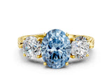Yellow gold Three-Stone Fancy Blue Oval Cut Cut Milgrain Band Prong Setting Ring