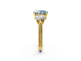 Yellow gold Three-Stone Fancy Blue Oval Cut Cut Milgrain Band Prong Setting Ring_2