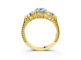 Yellow gold Three-Stone Fancy Blue Oval Cut Cut Milgrain Band Prong Setting Ring_3