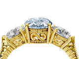 Yellow gold Three-Stone Fancy Blue Oval Cut Cut Milgrain Band Prong Setting Ring_4