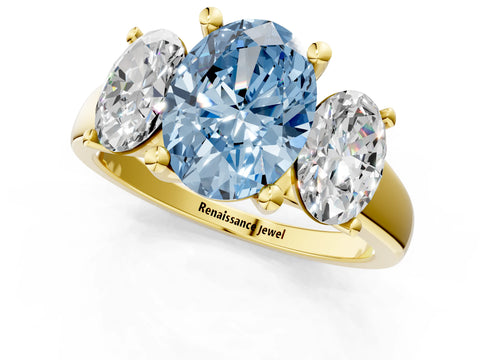 Yellow gold Three-Stone Fancy Blue Oval Cut Cut Solitaire Ring with Classic Prong Setting_1