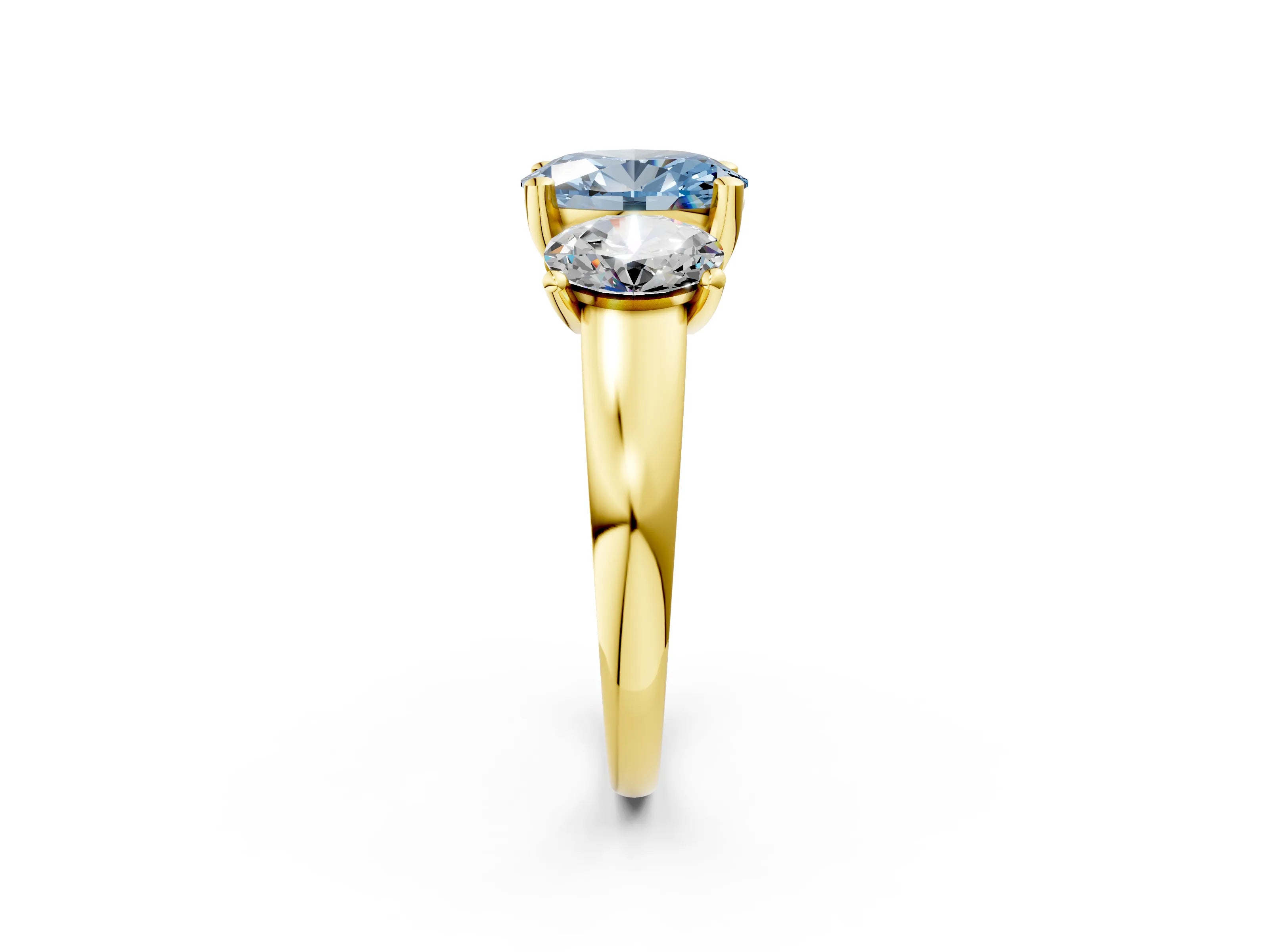 Yellow gold Three-Stone Fancy Blue Oval Cut Cut Solitaire Ring with Classic Prong Setting_2