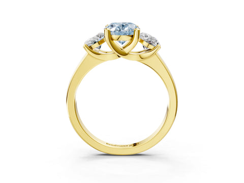 Yellow gold Three-Stone Fancy Blue Oval Cut Cut Solitaire Ring with Classic Prong Setting_3