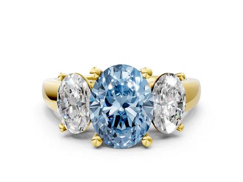 Yellow gold Three-Stone Fancy Blue Oval Cut Cut Solitaire Ring with Classic Prong Setting