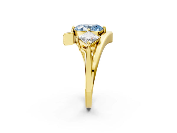 Yellow gold Three-Stone Fancy Blue Oval Cut Cut Tension Band Ring with Four-Prong Setting
