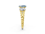 Yellow gold Three-Stone Fancy Blue Oval Cut Diamond Braided Band Ring with Four-Prong Setting_42