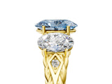 Yellow gold Three-Stone Fancy Blue Oval Cut Diamond Braided Band Ring with Four-Prong Setting_45