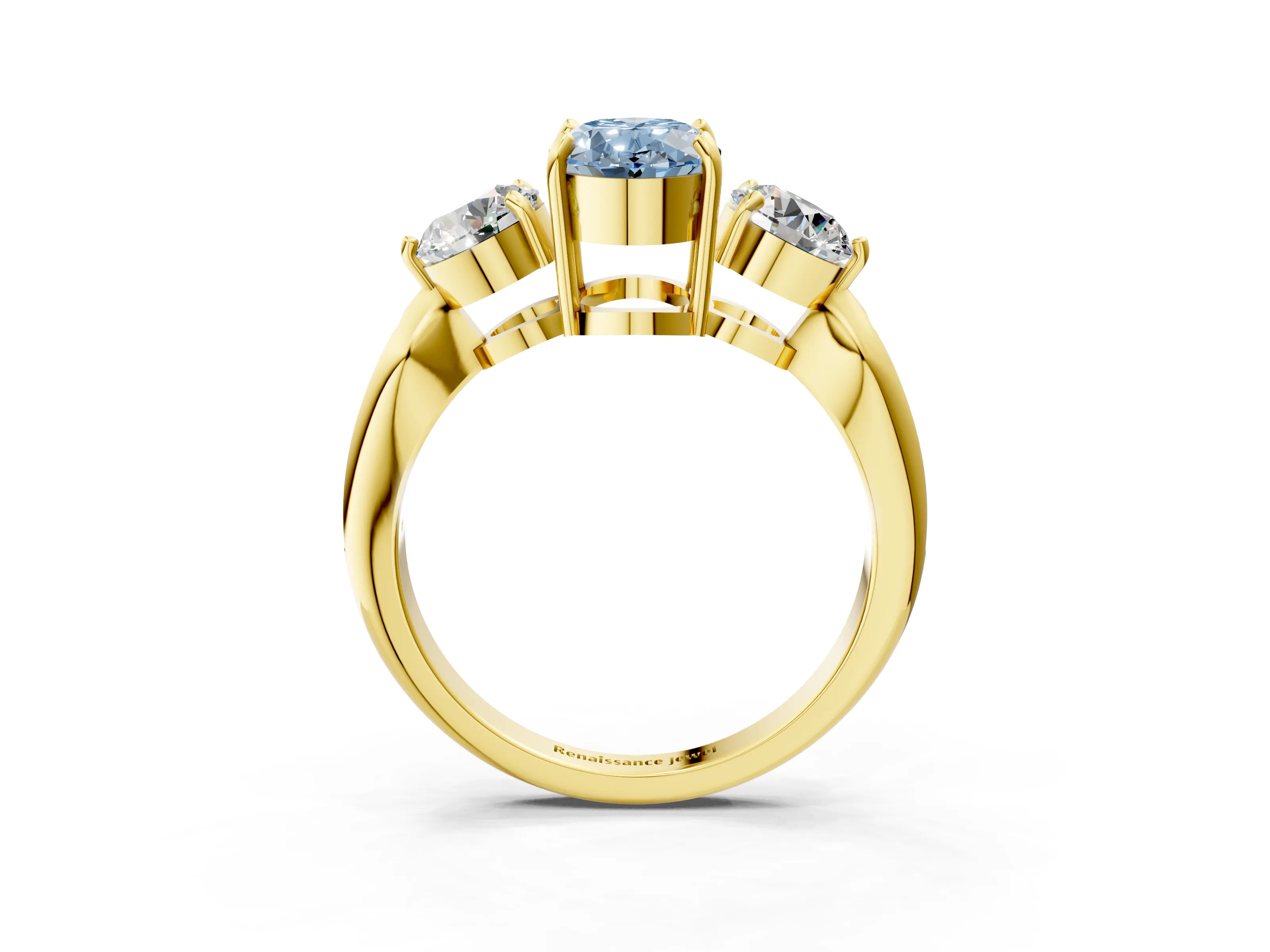 Yellow gold Three-Stone Fancy Blue Oval Cut Diamond Channel Set Engagement Ring with Prong Setting_15
