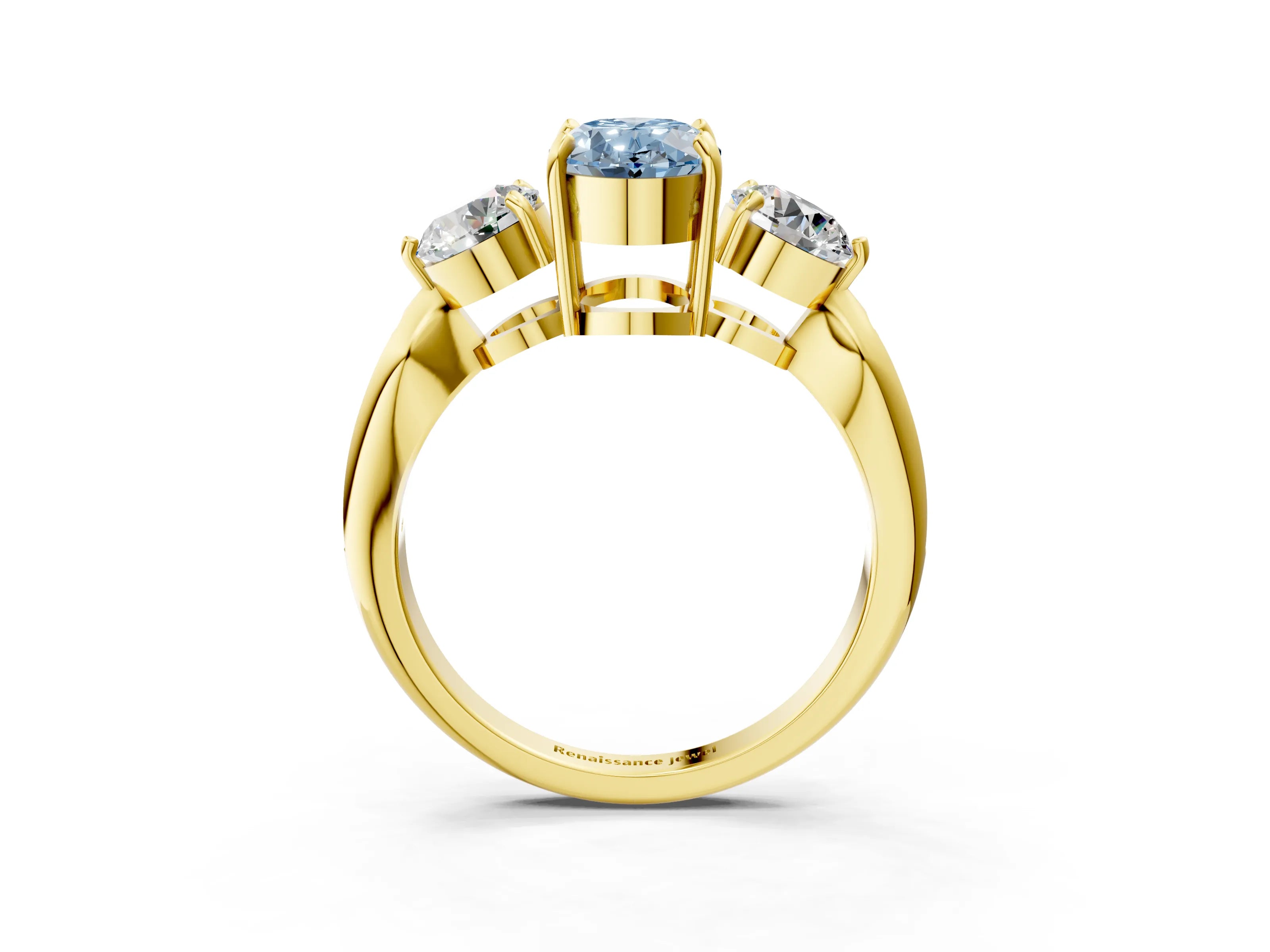 Yellow gold Three-Stone Fancy Blue Oval Cut Diamond Channel Set Engagement Ring with Prong Setting_3
