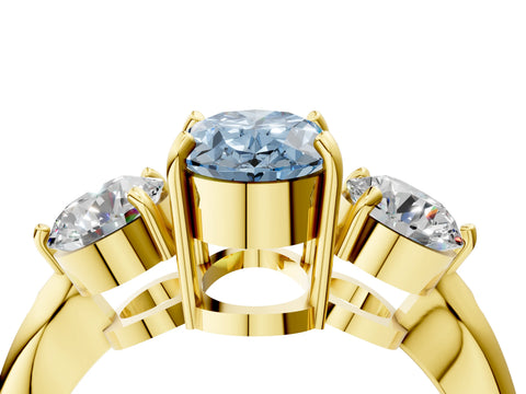 Yellow gold Three-Stone Fancy Blue Oval Cut Diamond Channel Set Engagement Ring with Prong Setting_4