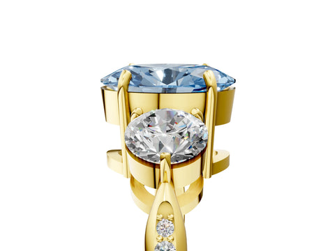 Yellow gold Three-Stone Fancy Blue Oval Cut Diamond Channel Set Engagement Ring with Prong Setting_5
