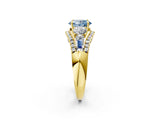 Yellow gold Three-Stone Fancy Blue Oval Cut Diamond Engagement Ring with Pave Band and Prong Setting_2