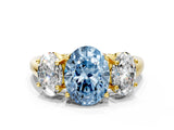 Yellow gold Three-Stone Fancy Blue Oval Cut Diamond Engagement Ring with Prong Setting_3