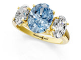 Yellow gold Three-Stone Fancy Blue Oval Cut Diamond Engagement Ring with Prong Setting_4