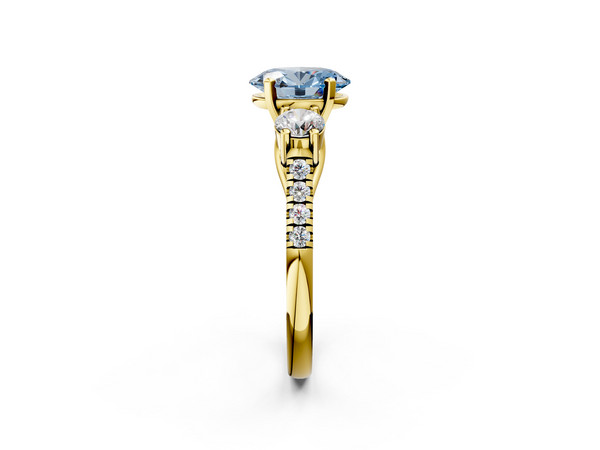 Yellow gold Three-Stone Fancy Blue Oval Cut Diamond Pavé Band with Four-Prong Setting