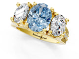 Yellow gold Three-Stone Fancy Blue Oval  Cut Diamond Ring with Channel-Set Band and Four-Prong Setting_67