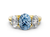 Yellow gold Three-Stone Fancy Blue Oval  Cut Diamond Ring with Channel-Set Band and Four-Prong Setting_69