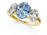 Yellow gold Three-Stone Fancy Blue Oval  Cut Diamond Ring with Channel-Set Band and Four-Prong Setting_70
