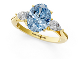 Yellow gold Three-Stone Fancy Blue Oval  Cut Diamond Ring with Pear Side Stones in Four-Prong Setting_109