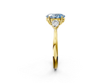 Yellow gold Three-Stone Fancy Blue Oval  Cut Diamond Ring with Pear Side Stones in Four-Prong Setting_110