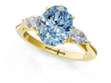 Yellow gold Three-Stone Fancy Blue Oval Cut Diamond Ring with Pear  Side Stones in Four-Prong Setting_37