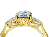 Yellow gold Three-Stone Fancy Blue Oval Cut Diamond Ring with Pear  Side Stones in Four-Prong Setting_40