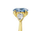 Yellow gold Three-Stone Fancy Blue Oval Cut Diamond Ring with Pear  Side Stones in Four-Prong Setting_41