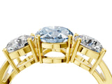 Yellow gold Three-Stone Fancy Blue Oval Cut Diamond Ring with Round Side Stones, Classic Band, and Four-Prong Setting_4