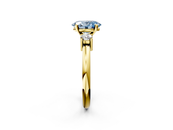 Yellow gold Three-Stone Fancy Blue Oval  Cut Diamond Solitaire with Prong Setting and Classic Band