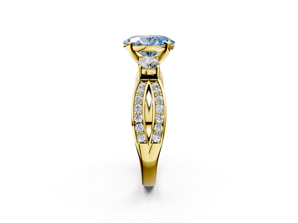 Yellow gold Three-Stone Fancy Blue Oval  Cut Diamond Twist Band with Prong Setting