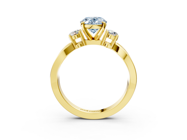 Yellow gold Three-Stone Fancy Blue Oval  Cut Diamond Twist Band with Prong Setting