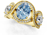 Yellow gold Three-Stone Fancy Blue Oval Cut Diamond Wave Pave Band with Prong Setting_1