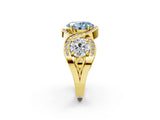 Yellow gold Three-Stone Fancy Blue Oval Cut Diamond Wave Pave Band with Prong Setting_2