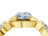 Yellow gold Three-Stone Fancy Blue Oval Cut Diamond Wave Pave Band with Prong Setting_4