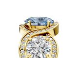 Yellow gold Three-Stone Fancy Blue Oval Cut Diamond Wave Pave Band with Prong Setting_5