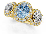 Yellow gold Three-Stone Fancy Blue Oval Cut Halo Diamond Milgrain Band with Four-Prong Setting_13