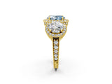 Yellow gold Three-Stone Fancy Blue Oval Cut Halo Diamond Milgrain Band with Four-Prong Setting_14