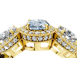 Yellow gold Three-Stone Fancy Blue Oval Cut Halo Diamond Milgrain Band with Four-Prong Setting_16