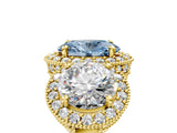 Yellow gold Three-Stone Fancy Blue Oval Cut Halo Diamond Milgrain Band with Four-Prong Setting_17
