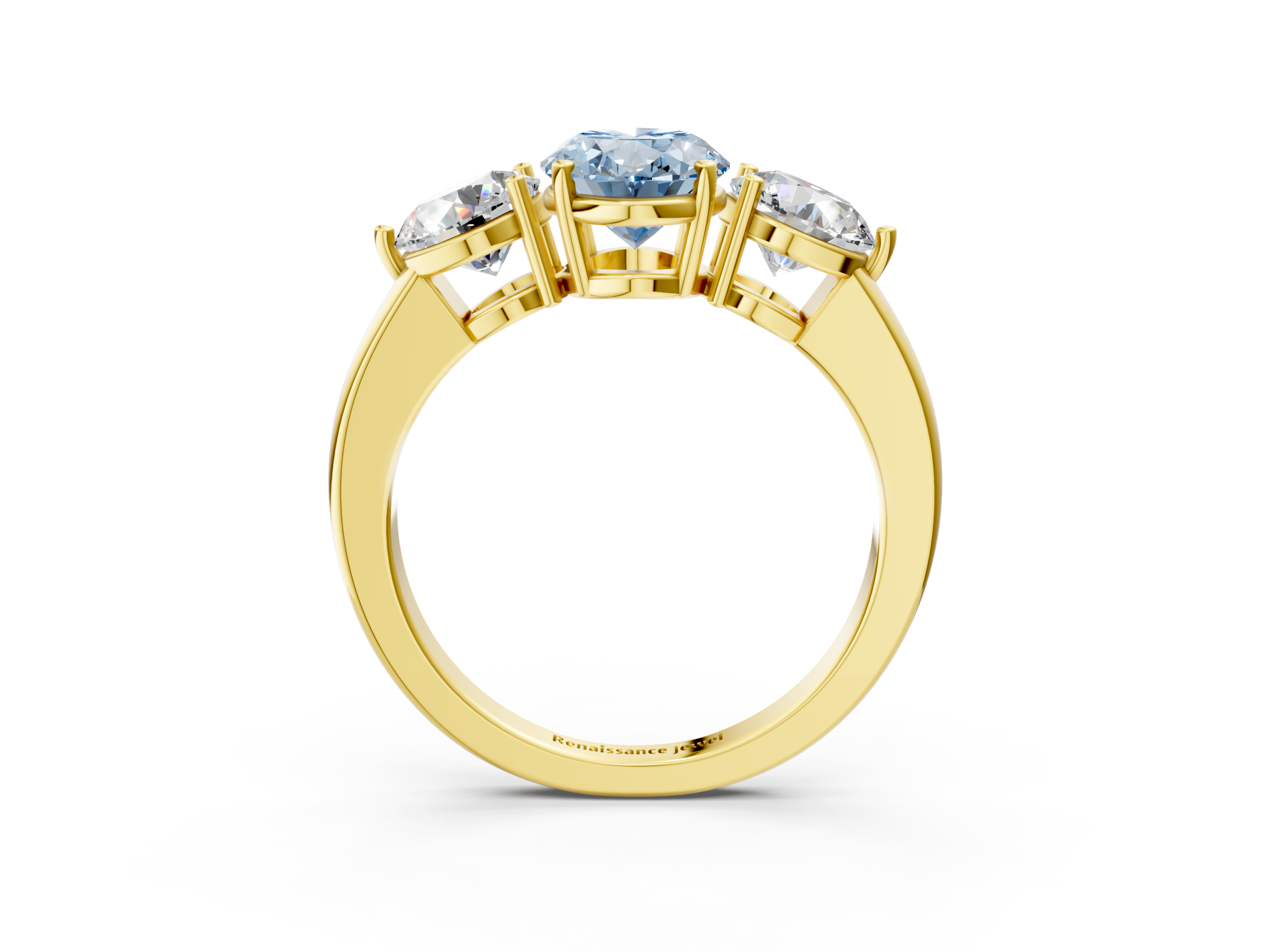Yellow gold Three-Stone Fancy Blue Oval  Cut Solitaire Ring with Prong Setting on a Classic Band_45