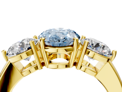 Yellow gold Three-Stone Fancy Blue Oval  Cut Solitaire Ring with Prong Setting on a Classic Band_46