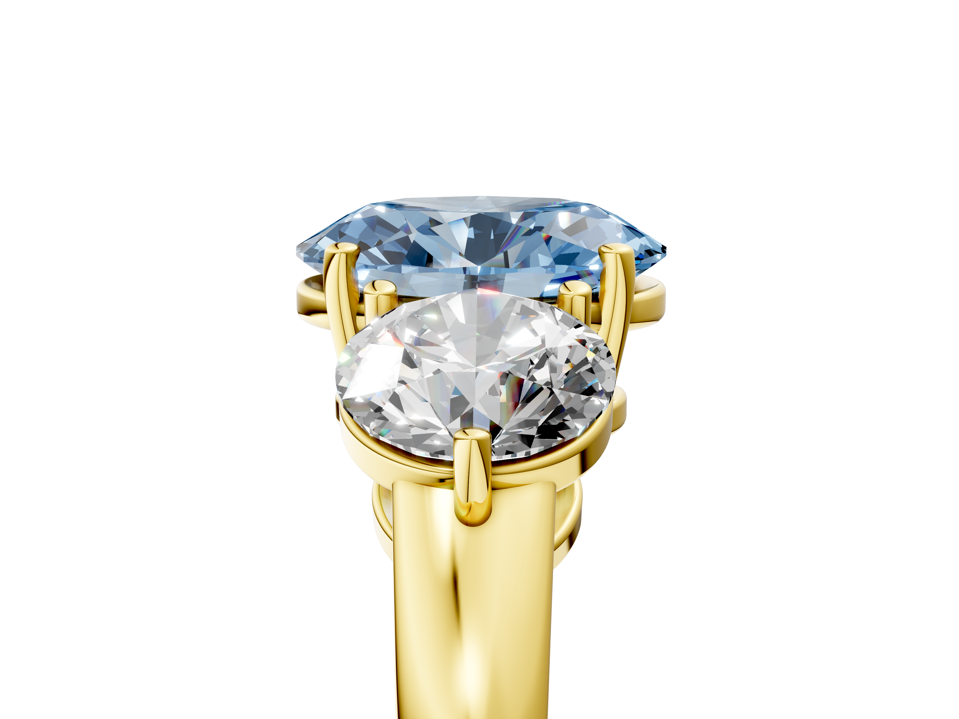Yellow gold Three-Stone Fancy Blue Oval  Cut Solitaire Ring with Prong Setting on a Classic Band_47