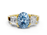 Yellow gold Three-Stone Fancy Blue Oval  Cut Solitaire Ring with Prong Setting_3